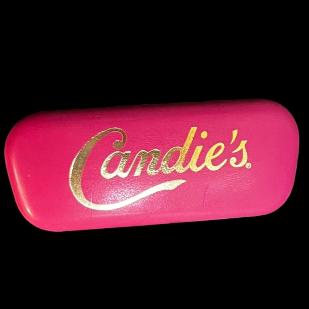 Candies hard glasses case bright pink shell w gold logo easy open soft velvet